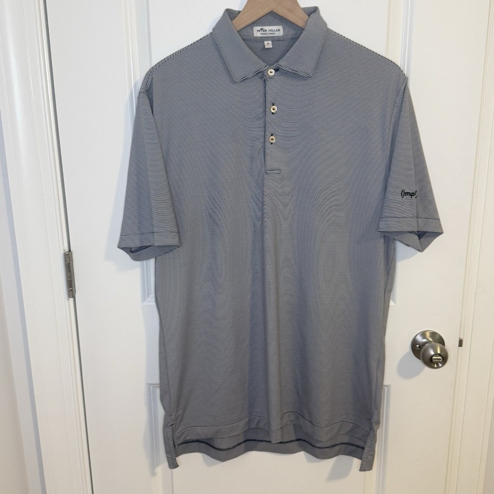 Peter Millar Short Sleeve Golf Polo Blue White Stripe U.S. Open PGA Mens Medium